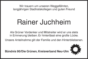 Traueranzeige von Rainer Juchheim von SÜDWEST PRESSE Ausgabe Ulm/Neu-Ulm