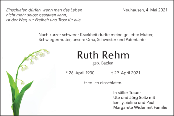 Traueranzeige von Ruth Rehm von Metzinger-Uracher Volksblatt