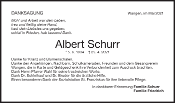 Traueranzeige von Albert Schurr von NWZ Neue Württembergische Zeitung