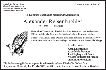 Traueranzeige von Alexander Reisenbüchler von Rundschau Gaildorf