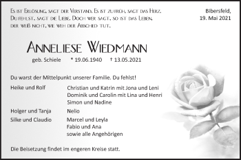 Traueranzeige von Anneliese Wiedmann von Haller Tagblatt