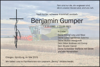 Traueranzeige von Benjamin Gumper von SÜDWEST PRESSE Ausgabe Ulm/Neu-Ulm