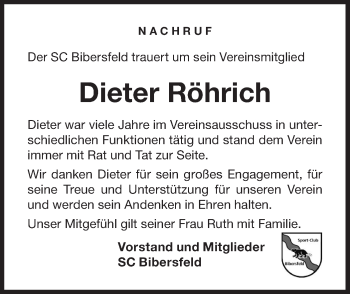 Traueranzeige von Dieter Röhrich von Haller Tagblatt