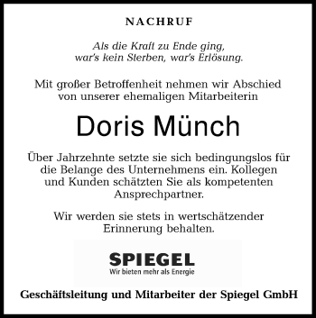 Traueranzeige von Doris Münch von Haller Tagblatt