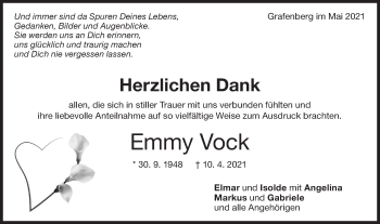 Traueranzeige von Emmy Vock von Metzinger-Uracher Volksblatt