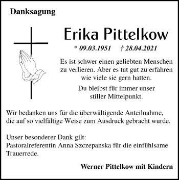 Traueranzeige von Erika Pittelkow von Hohenloher Tagblatt