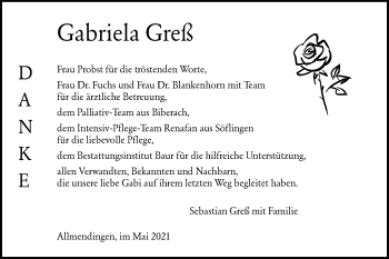 Traueranzeige von Gabriela Greß von Ehinger Tagblatt