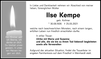 Traueranzeige von Ilse Kempe von Haller Tagblatt