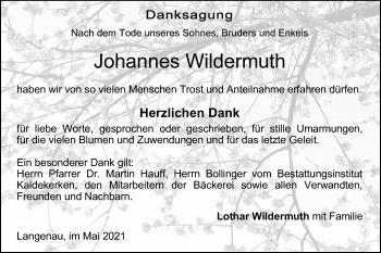 Traueranzeige von Johannes Wildermuth von SÜDWEST PRESSE