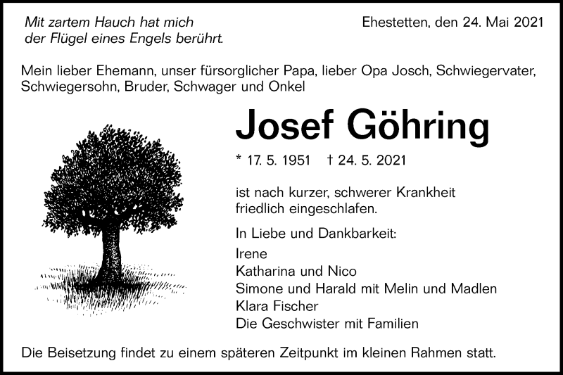  Traueranzeige für Josef Göhring vom 29.05.2021 aus Alb-Bote/Metzinger-Uracher Volksblatt