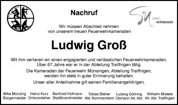 Traueranzeige von Ludwig Groß von Alb-Bote/Metzinger-Uracher Volksblatt