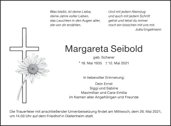 Traueranzeige von Margareta Seibold von Illertal Bote