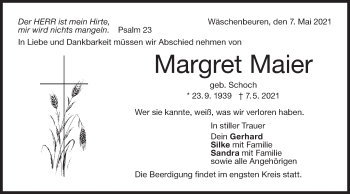 Traueranzeige von Margret Maier von NWZ Neue Württembergische Zeitung