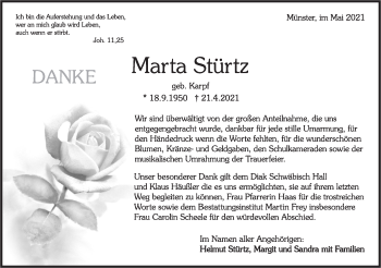 Traueranzeige von Marta Stürtz von Rundschau Gaildorf