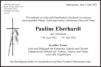 Traueranzeige von Pauline Eberhardt von Alb-Bote/Metzinger-Uracher Volksblatt