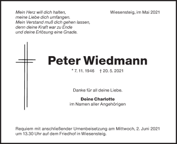 Traueranzeige von Peter Wiedmann von Geislinger Zeitung