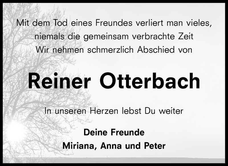  Traueranzeige für Reiner Otterbach vom 25.05.2021 aus Hohenloher Tagblatt