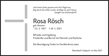 Traueranzeige von Rosa Rösch von NWZ Neue Württembergische Zeitung