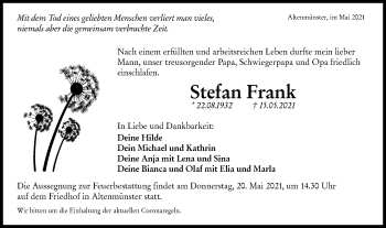 Traueranzeige von Stefan Frank von Hohenloher Tagblatt