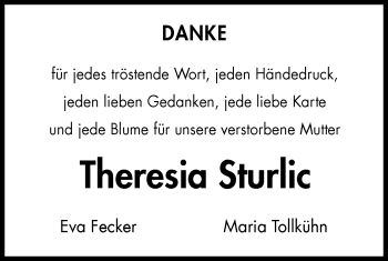 Traueranzeige von Theresia Sturlic von Metzinger-Uracher Volksblatt