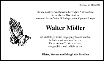 Traueranzeige von Walter Möller von Rundschau Gaildorf