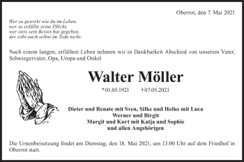 Traueranzeige von Walter Möller von Rundschau Gaildorf