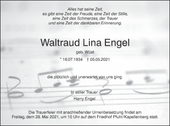 Traueranzeige von Waltraud Lina Engel von SÜDWEST PRESSE Ausgabe Ulm/Neu-Ulm