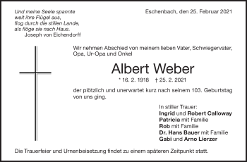 Traueranzeige von Albert Weber von NWZ Neue Württembergische Zeitung