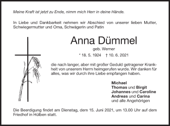 Traueranzeige von Anna Dümmel von Alb-Bote/Metzinger-Uracher Volksblatt