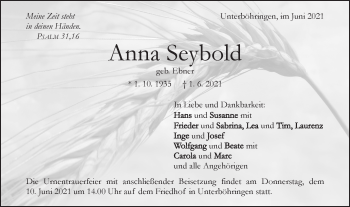 Traueranzeige von Anna Seybold von Geislinger Zeitung