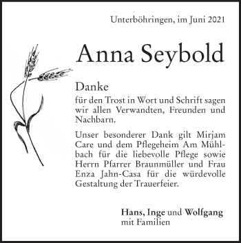 Traueranzeige von Anna Seybold von Geislinger Zeitung