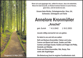 Traueranzeige von Annelore Kronmüller von Haller Tagblatt