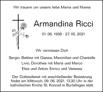 Traueranzeige von Armandina Ricci von SÜDWEST PRESSE Ausgabe Ulm/Neu-Ulm