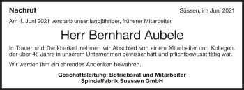 Traueranzeige von Bernhard Aubele von NWZ Neue Württembergische Zeitung