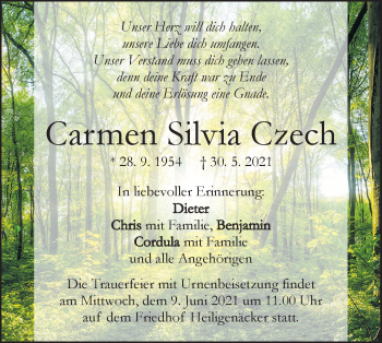 Traueranzeige von Carmen Silvia Czech von Geislinger Zeitung