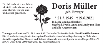 Traueranzeige von Doris Müller von SÜDWEST PRESSE Ausgabe Ulm/Neu-Ulm