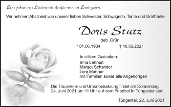 Traueranzeige von Doris Stutz von Haller Tagblatt