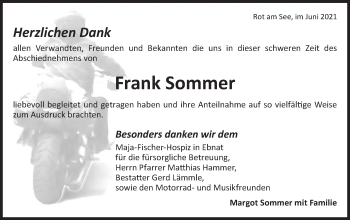 Traueranzeige von Frank Sommer von Hohenloher Tagblatt