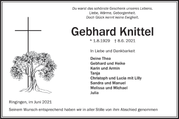 Traueranzeige von Gebhard Knittel von SÜDWEST PRESSE Ausgabe Ulm/Neu-Ulm