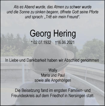 Traueranzeige von Georg Hering von SÜDWEST PRESSE Ausgabe Ulm/Neu-Ulm