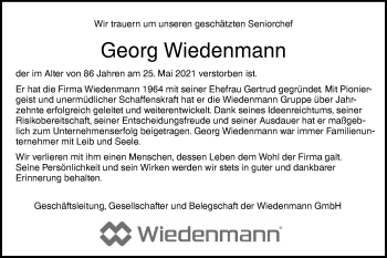 Traueranzeige von Georg Wiedenmann von SÜDWEST PRESSE Ausgabe Ulm/Neu-Ulm