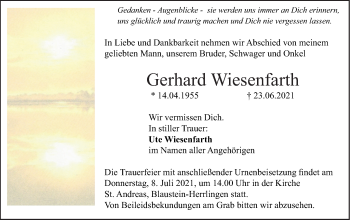 Traueranzeige von Gerhard Wiesenfarth von SÜDWEST PRESSE Ausgabe Ulm/Neu-Ulm