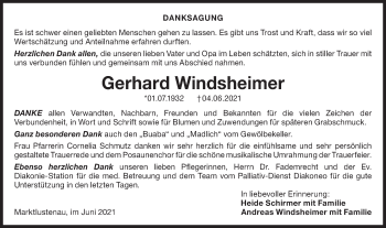 Traueranzeige von Gerhard Windsheimer von Hohenloher Tagblatt