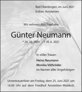 Traueranzeige von Günter Neumann von Geislinger Zeitung