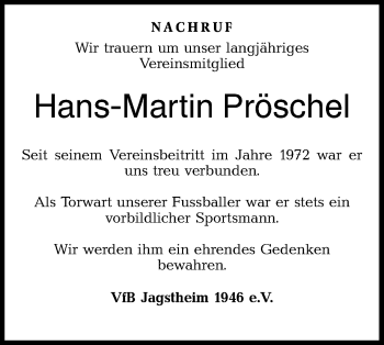 Traueranzeige von Hans-Martin Pröschel von Hohenloher Tagblatt