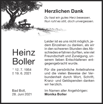 Traueranzeige von Heinz Boller von NWZ Neue Württembergische Zeitung