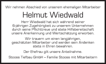 Traueranzeige von Helmut Wiedwald von Alb-Bote/Metzinger-Uracher Volksblatt