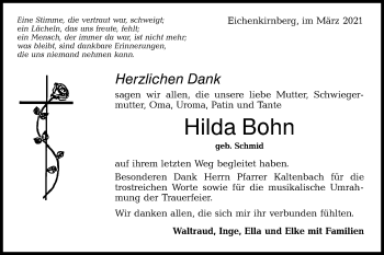 Traueranzeige von Hilda Bohn von Rundschau Gaildorf