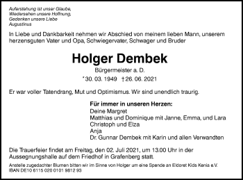 Traueranzeige von Holger Dembek von Metzinger-Uracher Volksblatt