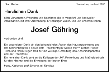 Traueranzeige von Josef Göhring von Alb-Bote/Metzinger-Uracher Volksblatt